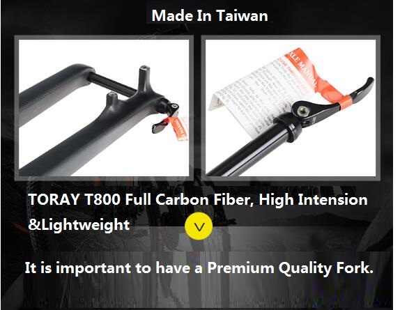 29er Full Carbon Fiber Mtb ποδηλατικό πιρούνι μέσω του άξονα Στρογγυλοστρώμα T800 Carbon Rigid Fork 0