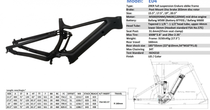 Προσαρμοσμένο MTB πλήρης ανάρτησης Carbon Bike Frame Για 250W Bafang Mid Drive Motor 7